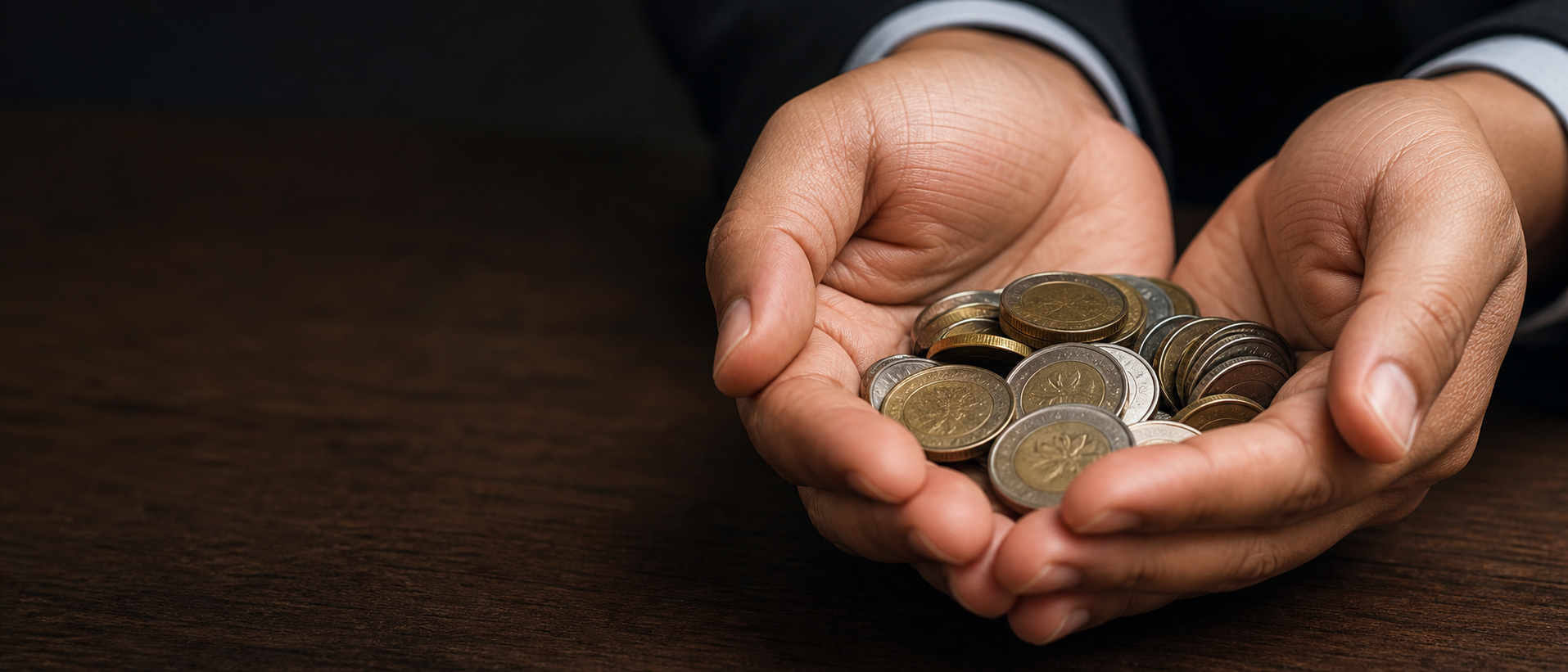 Hands holding coins as a symbol of trusted financial advisory
